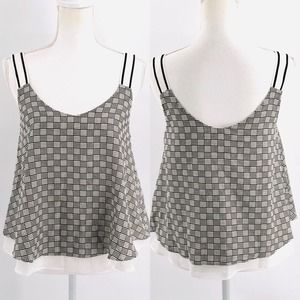 Hem & Thread NEW Womens Size Small Swing Tank Top Layered Black & White Check